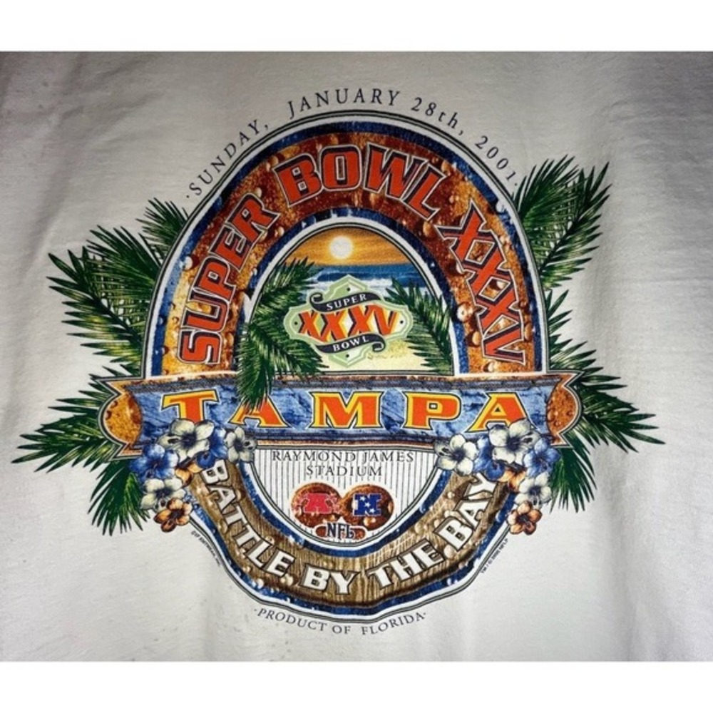 Vintage Y2k 2001 Super Bowl "Battle By The Bay" White T-Shirt Mens XL